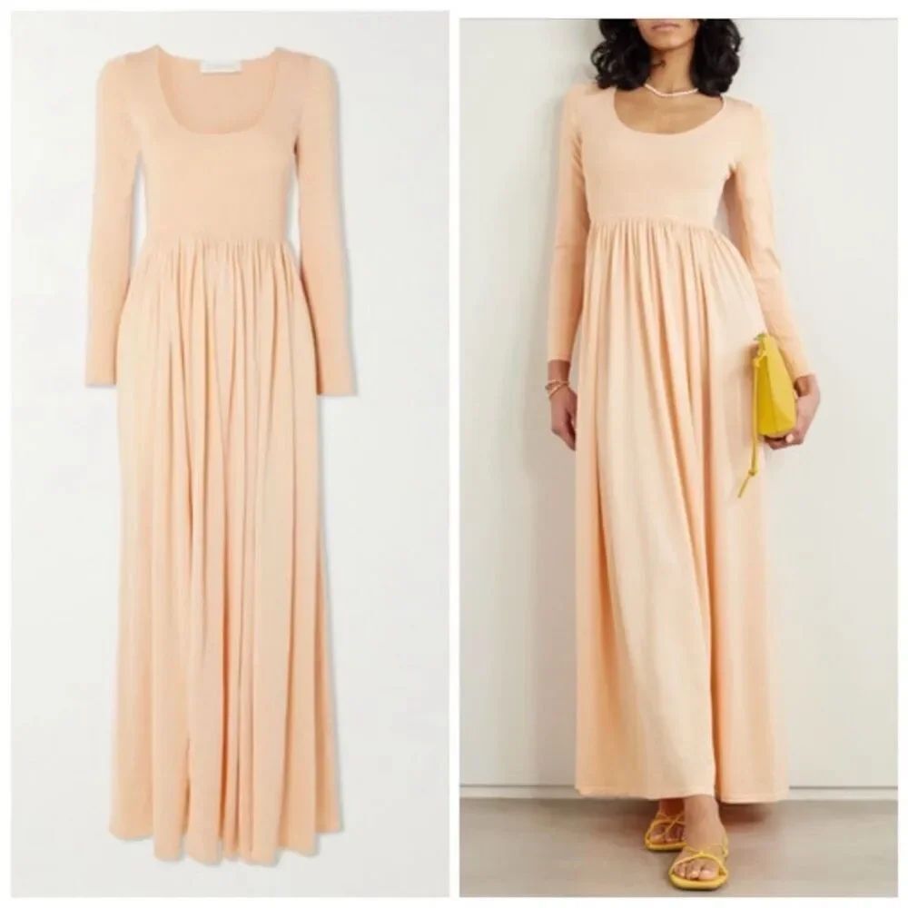Zimmermann Natura Metallic Scoopneck Maxi Dress peach $1600
